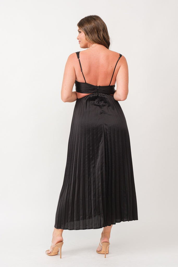 knee length dresses for ladies PRETTY LADY PLEATHER MIDI DRESS WITH CUT OUT – AKIRA main image 1