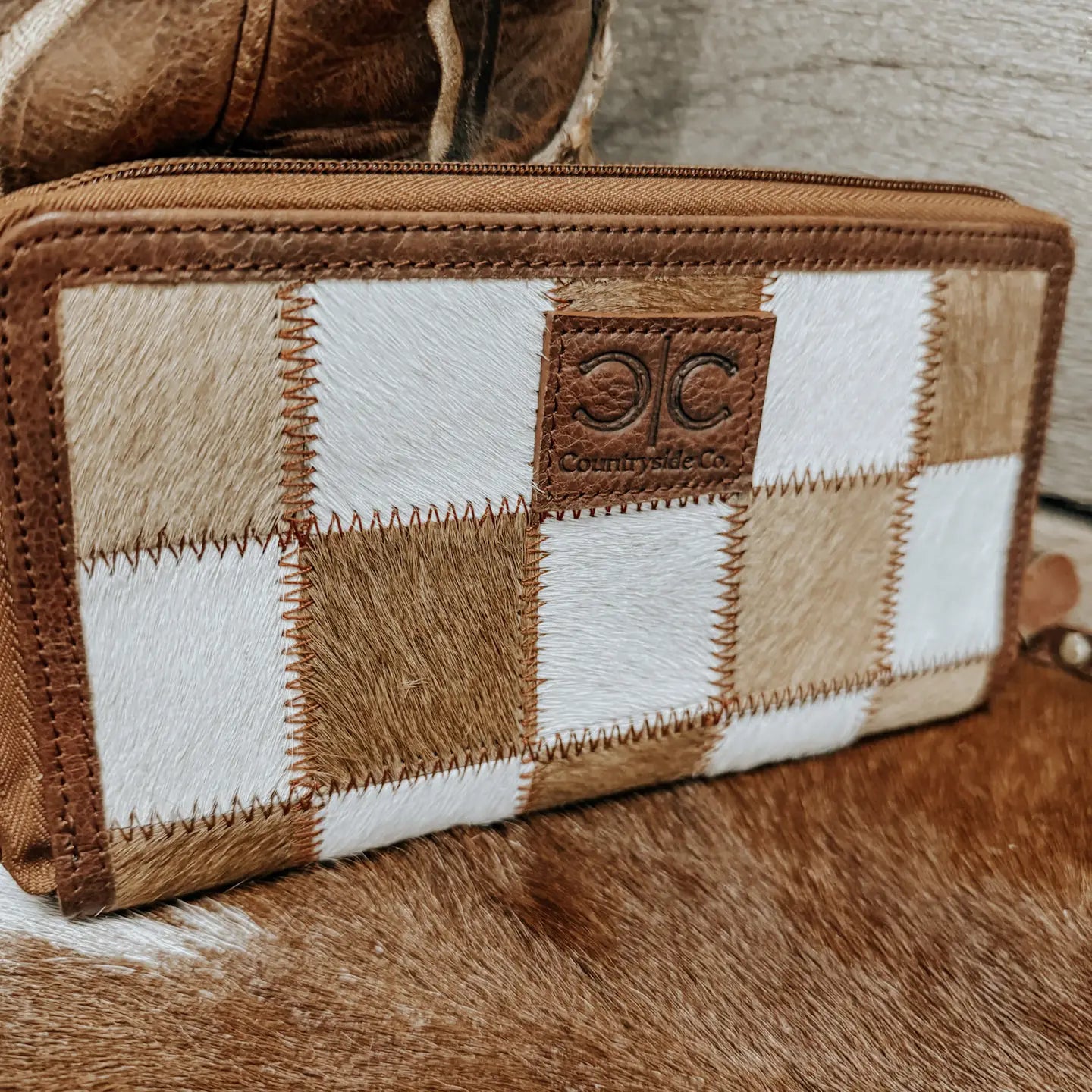 Checkered Cowhide Wallet Wristlet