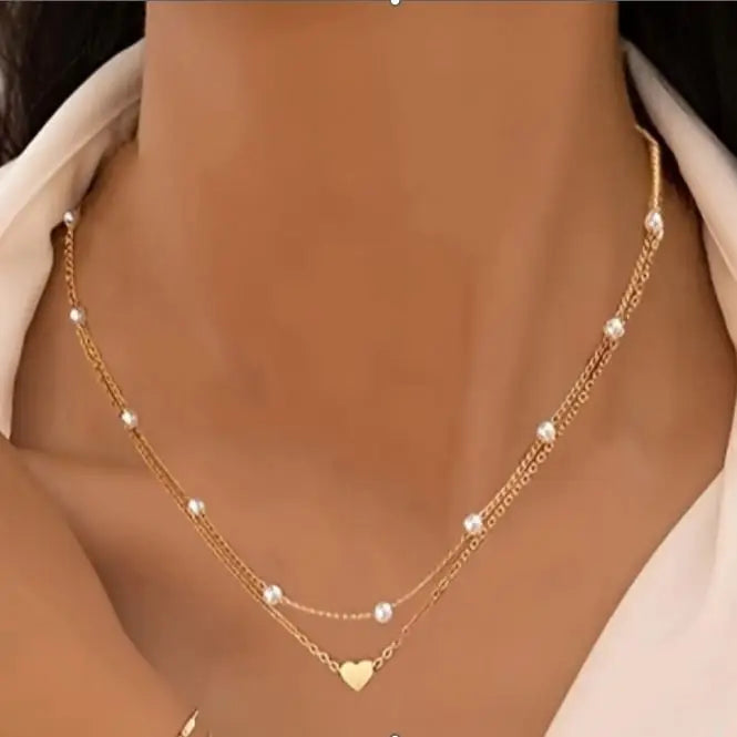 Heart Pearl Layered Necklace
