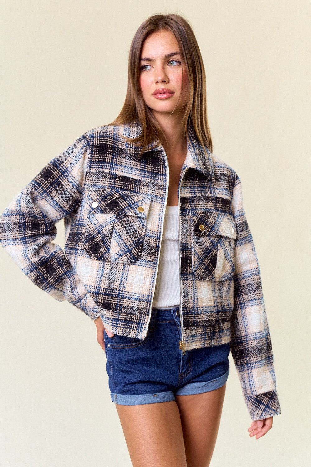 Jacket textured plaid