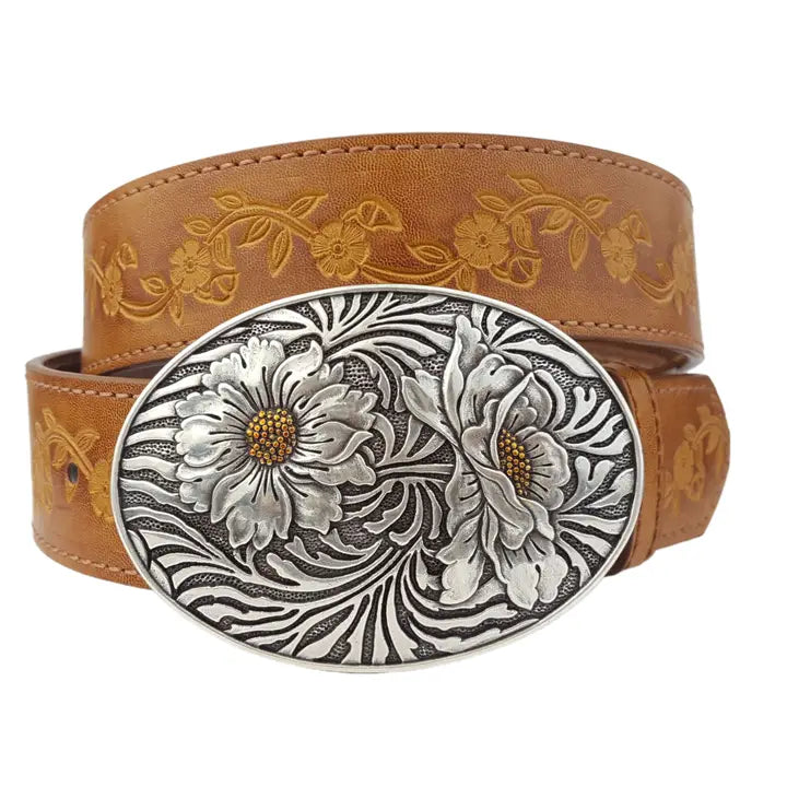 Sunflower Buckle Vintage Floral Tooled Belt
