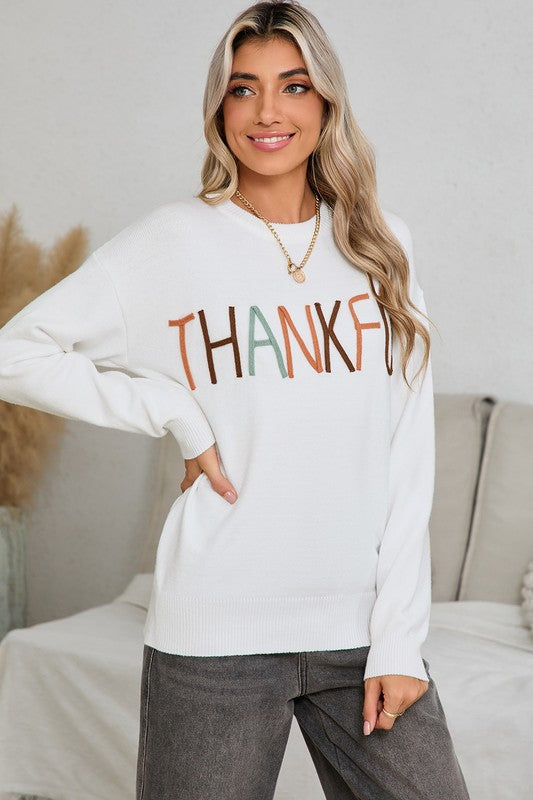 Sweater Thankful Embroidered