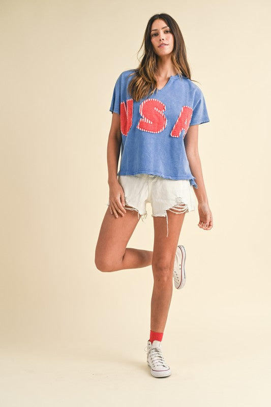 USA patched knit top