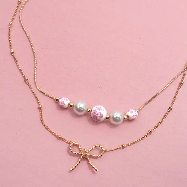 Porcelain Pearl Bow Necklace