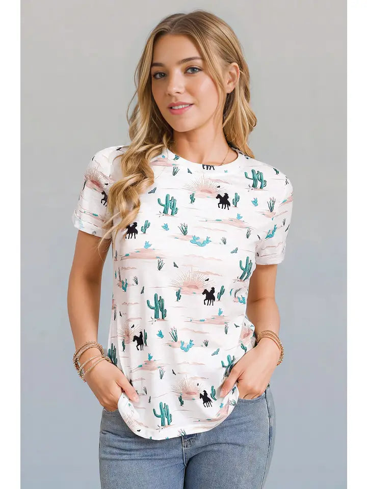 Western cactus print top
