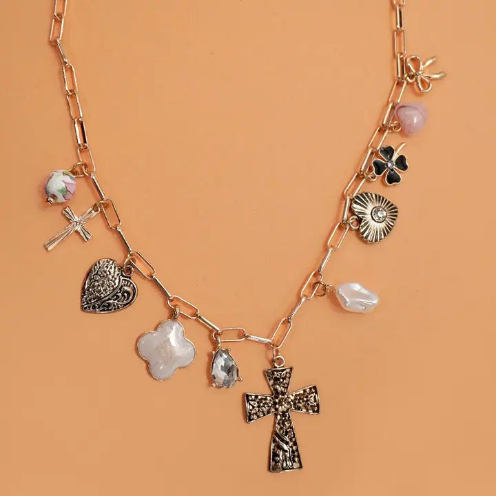 Charm Necklace Clover Cross