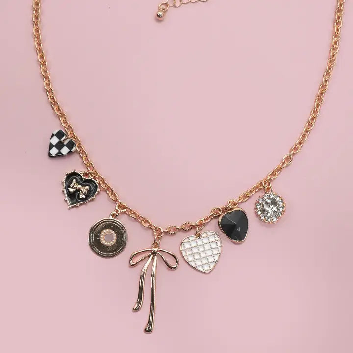 Checker Bow Charm Necklace