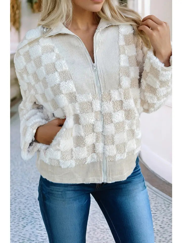 Checkered Sherpa Zip Up