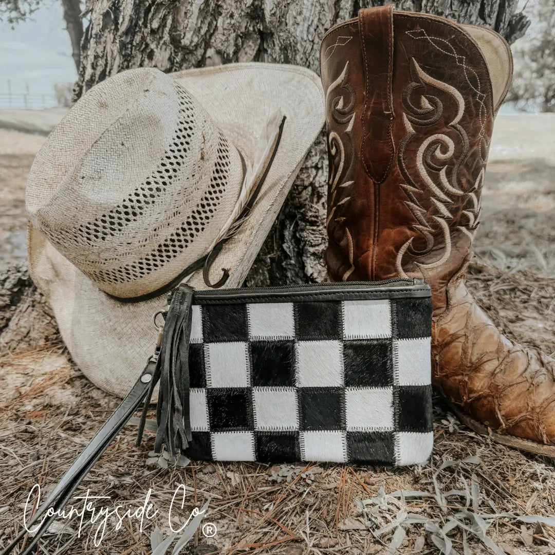 Stockdale Checkered Cowhide Wristlet Pouch