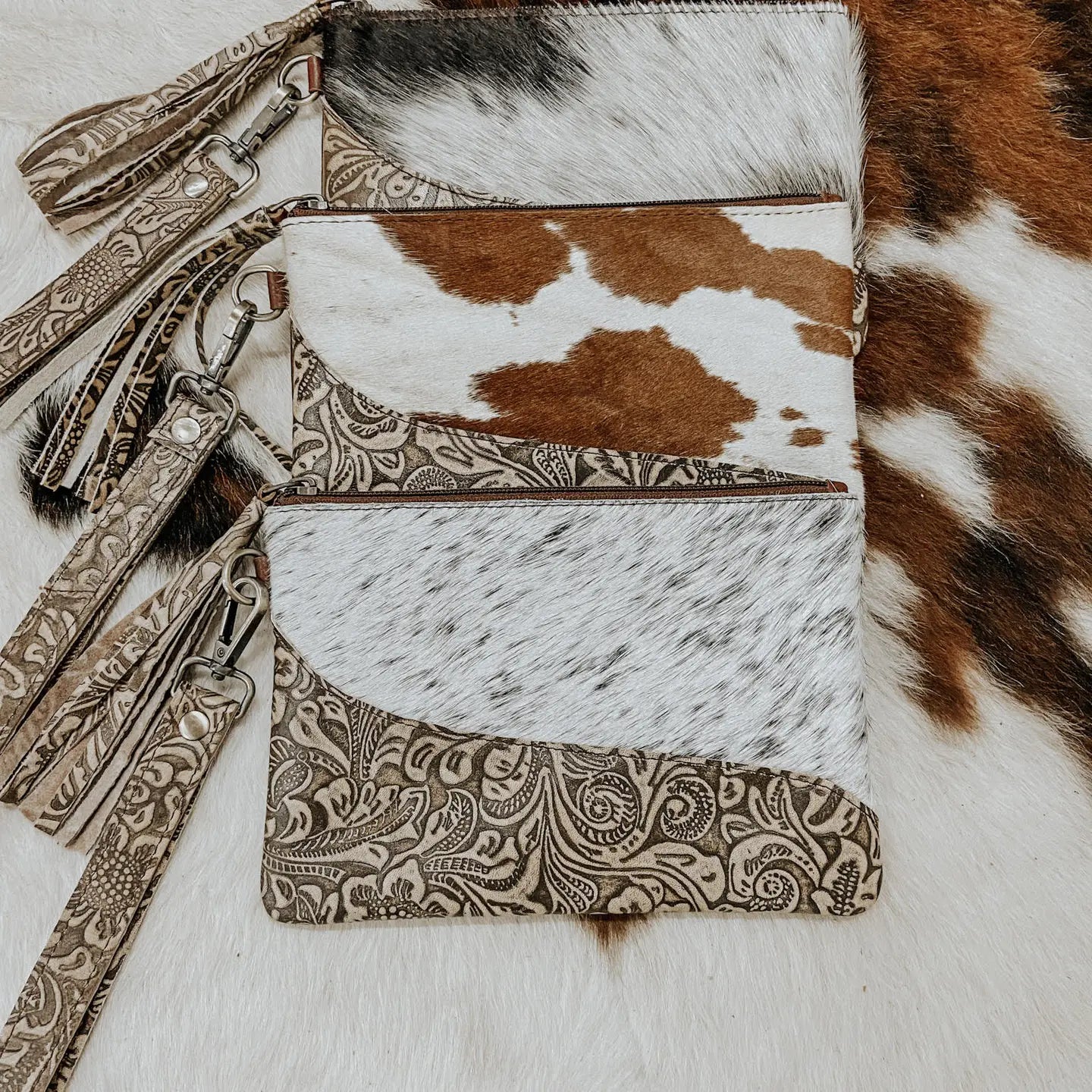 Embossed Leather Cowhide Wristlet