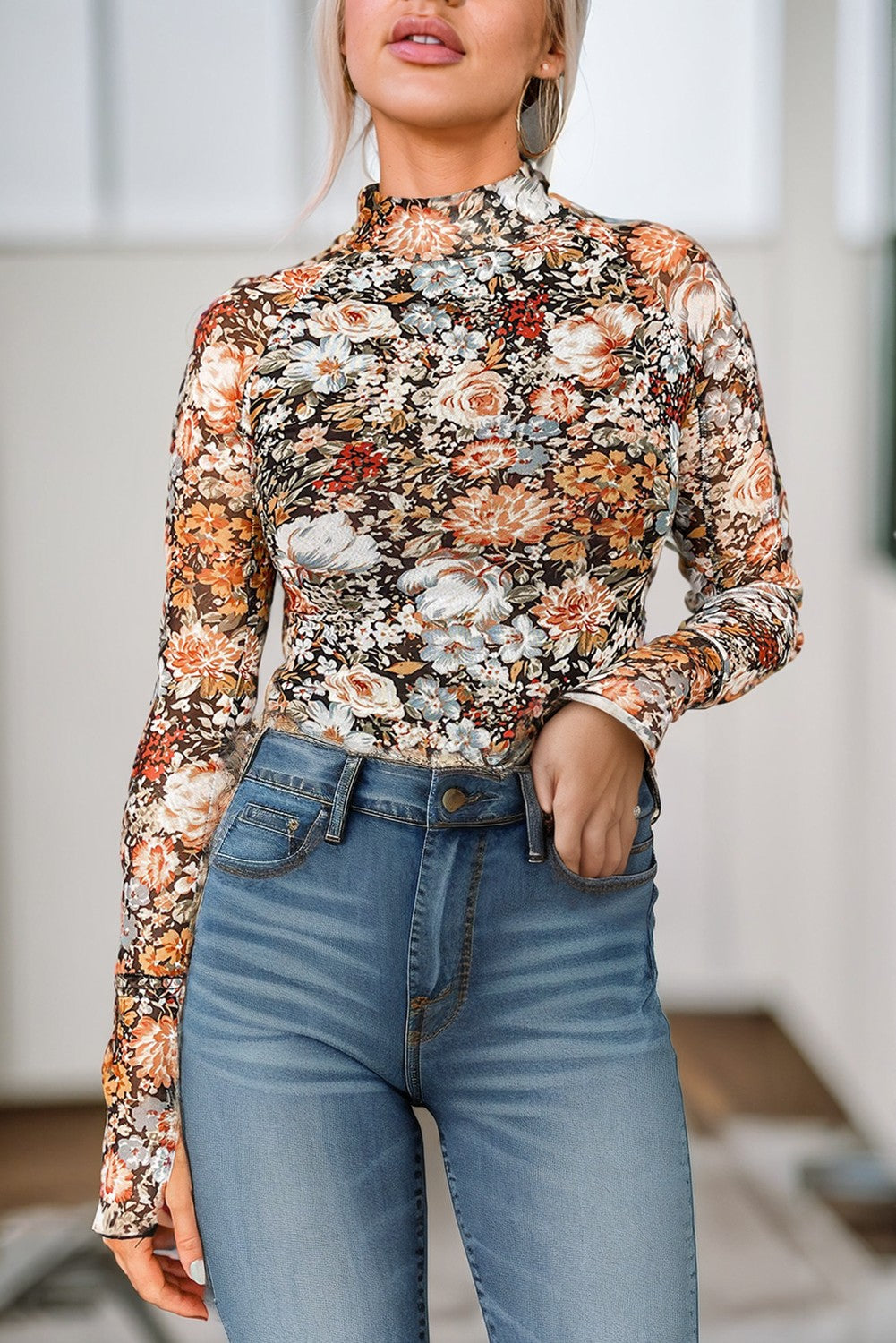 Floral mesh long sleeve