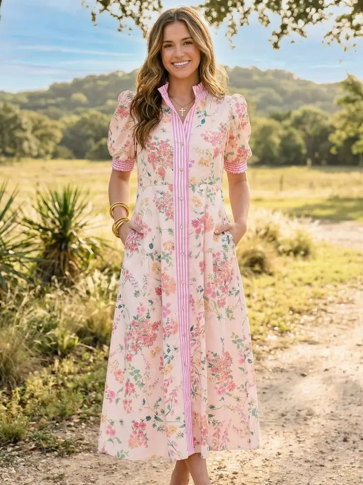 long sleeve floral shirt dress LONG SLEEVE PRINTED ORGANZA SHIRT DRESS JULIA JORDAN