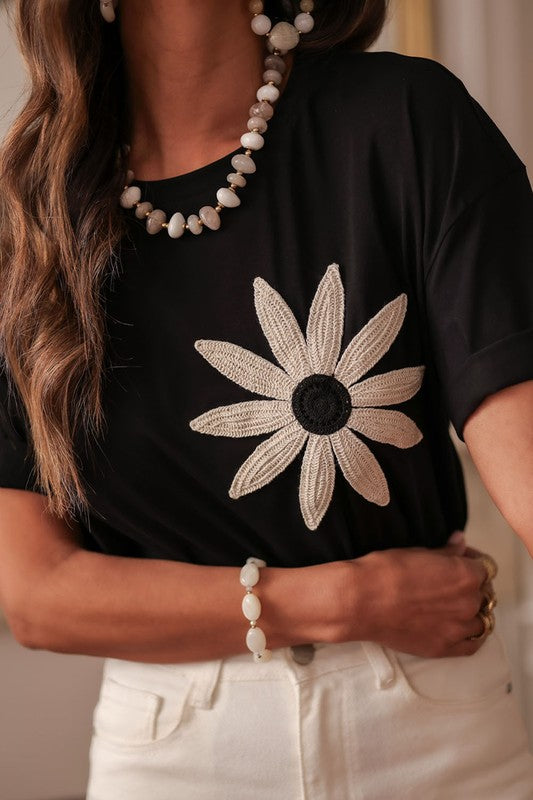 Crochet Shoulder Loose Tee