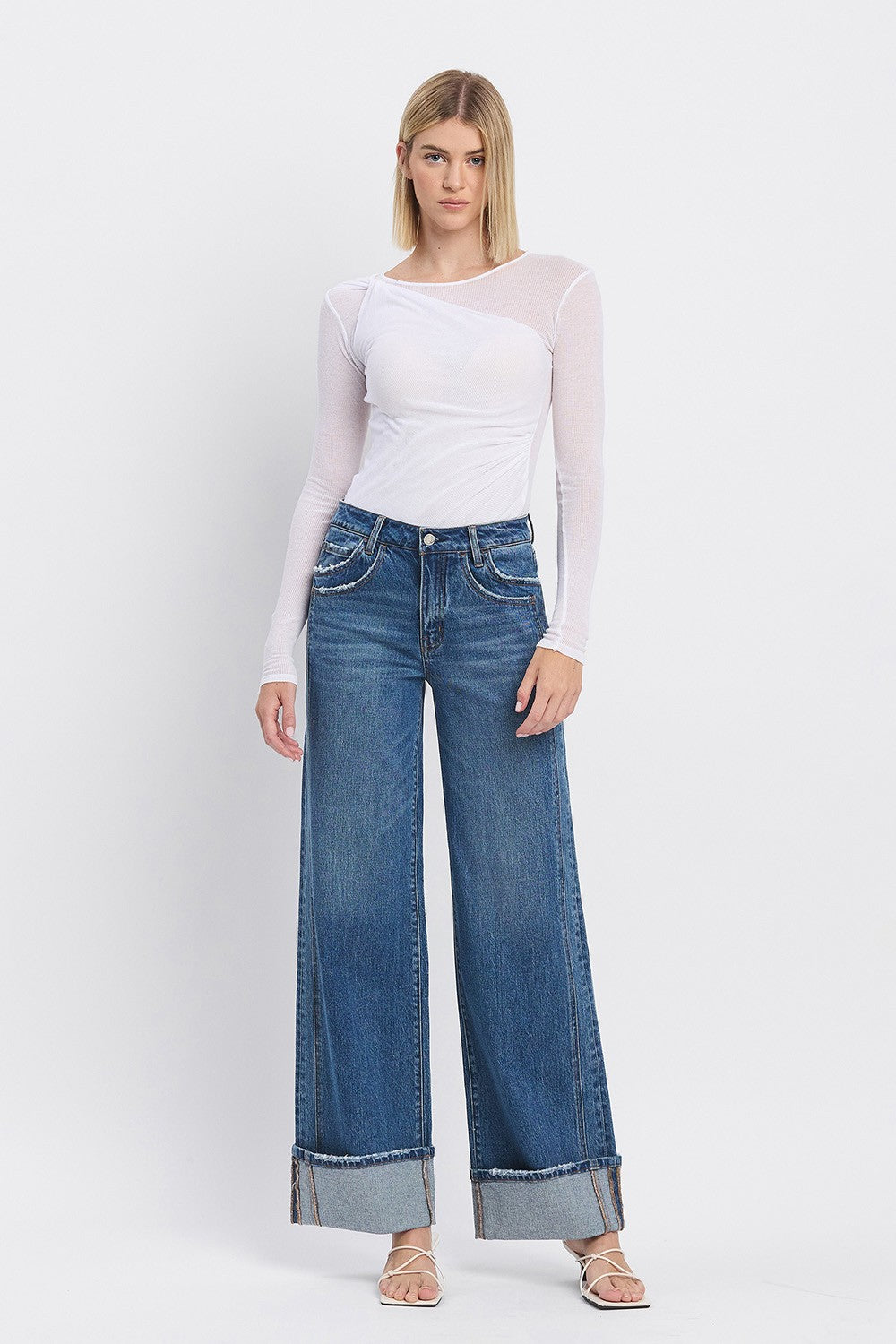 High Rise Cuffed Panel Jean