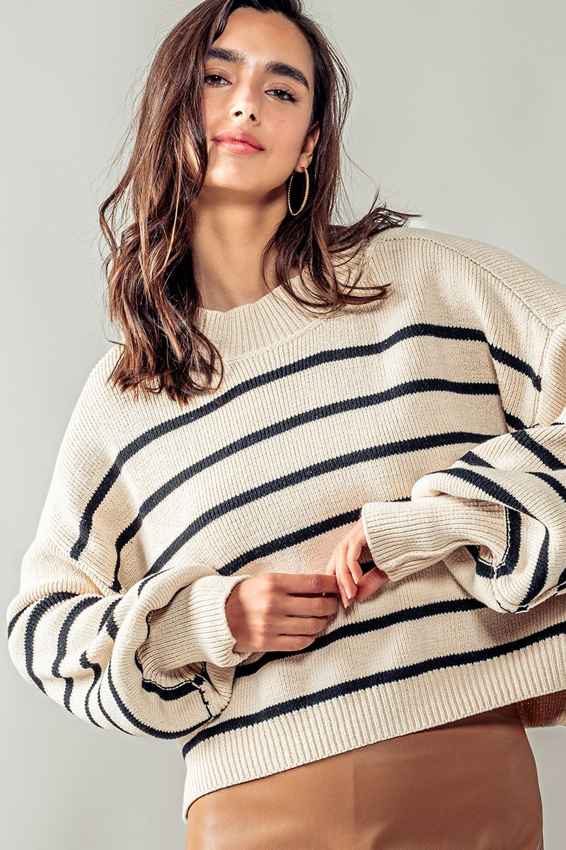 Sweater striped rib knit pullover