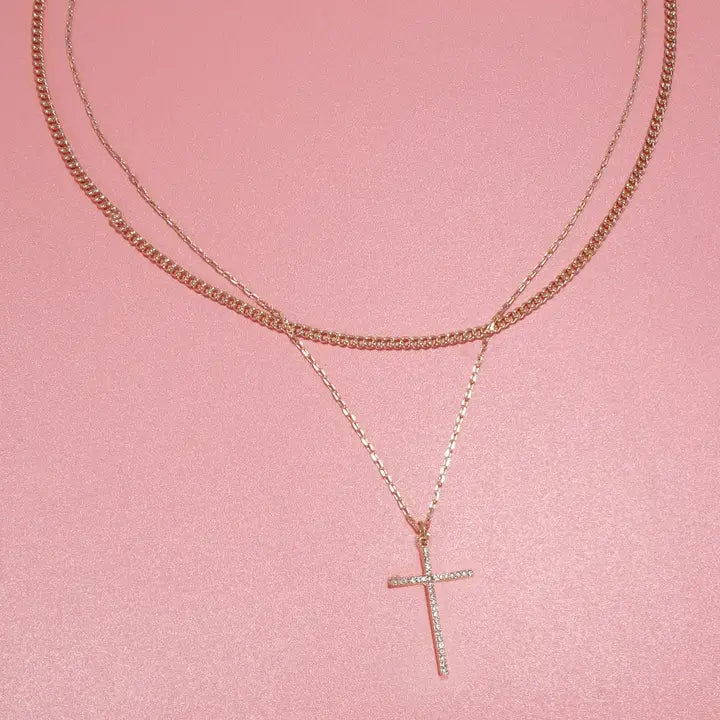 Rhinestone Cross Layer Necklace