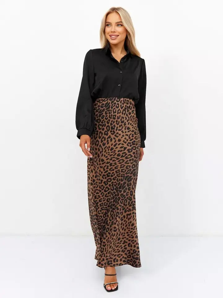 Leopard Satin Skirt