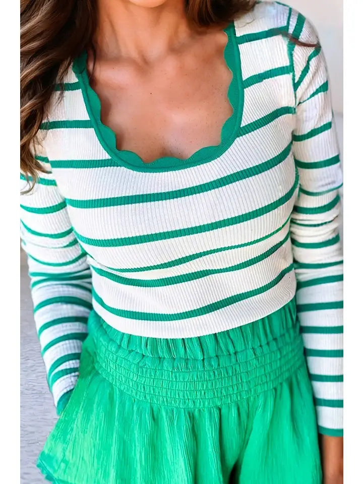 Scalloped Edge Ribbed Sweater