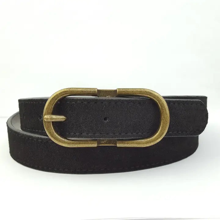 Suede Belt With Oval Buckle