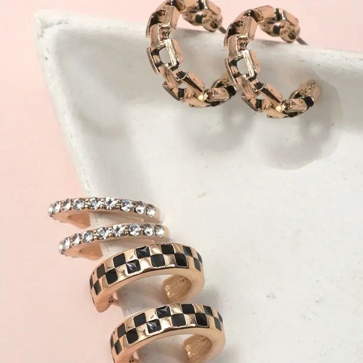 Baugette Sone Double Hoop Earring Set