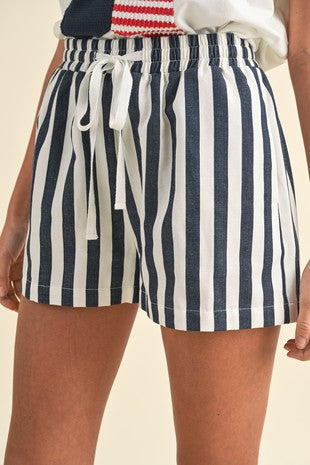 Stripe twill denim shorts