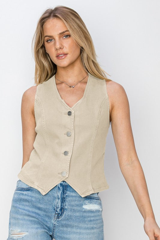 Vest V-neck button