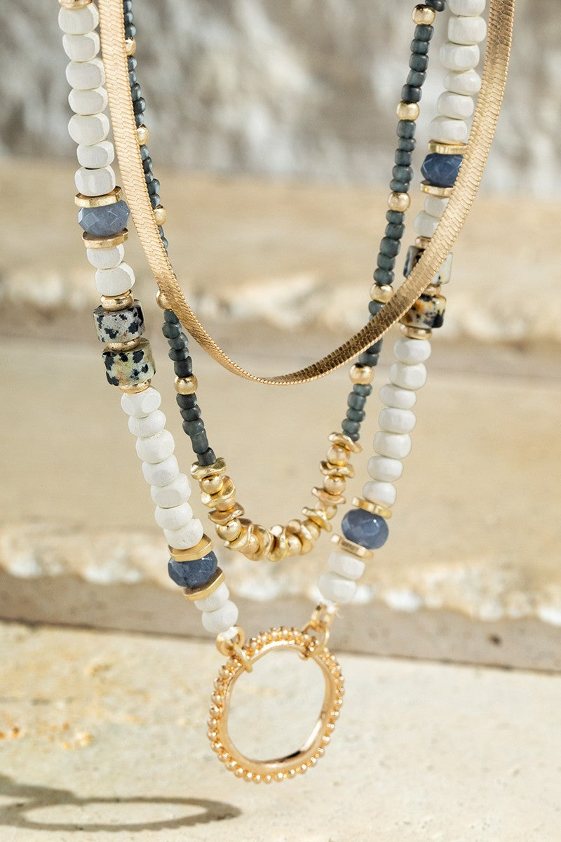 Brass Semi Stone Beaded Pendant Necklace