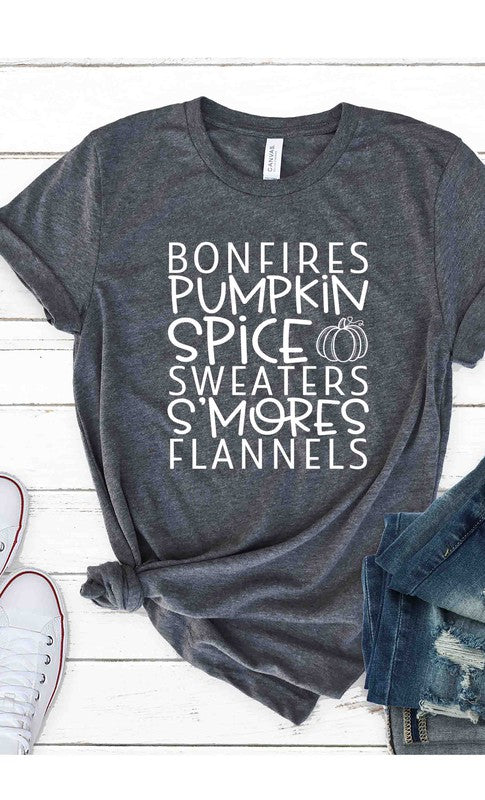 Bonfires, Pumpkin Spice, Sweaters, S'mores Tee