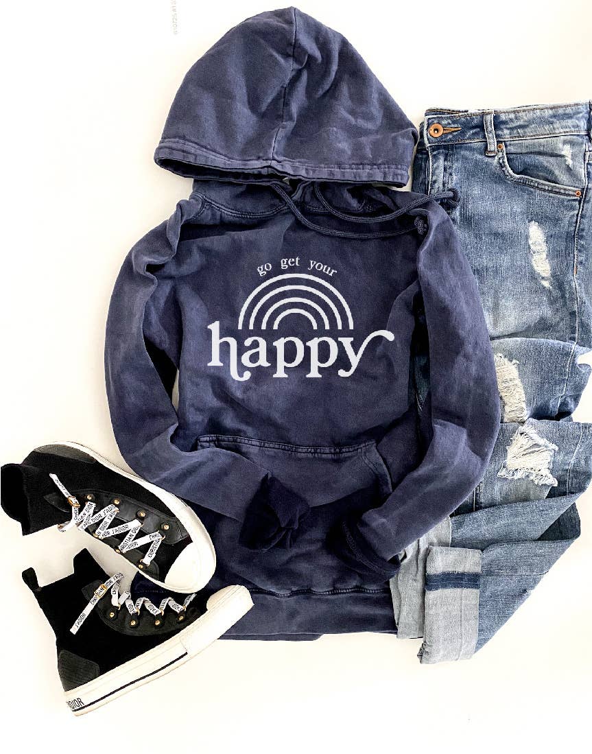 Go Get Your Happy vintage wash graphic hoodie